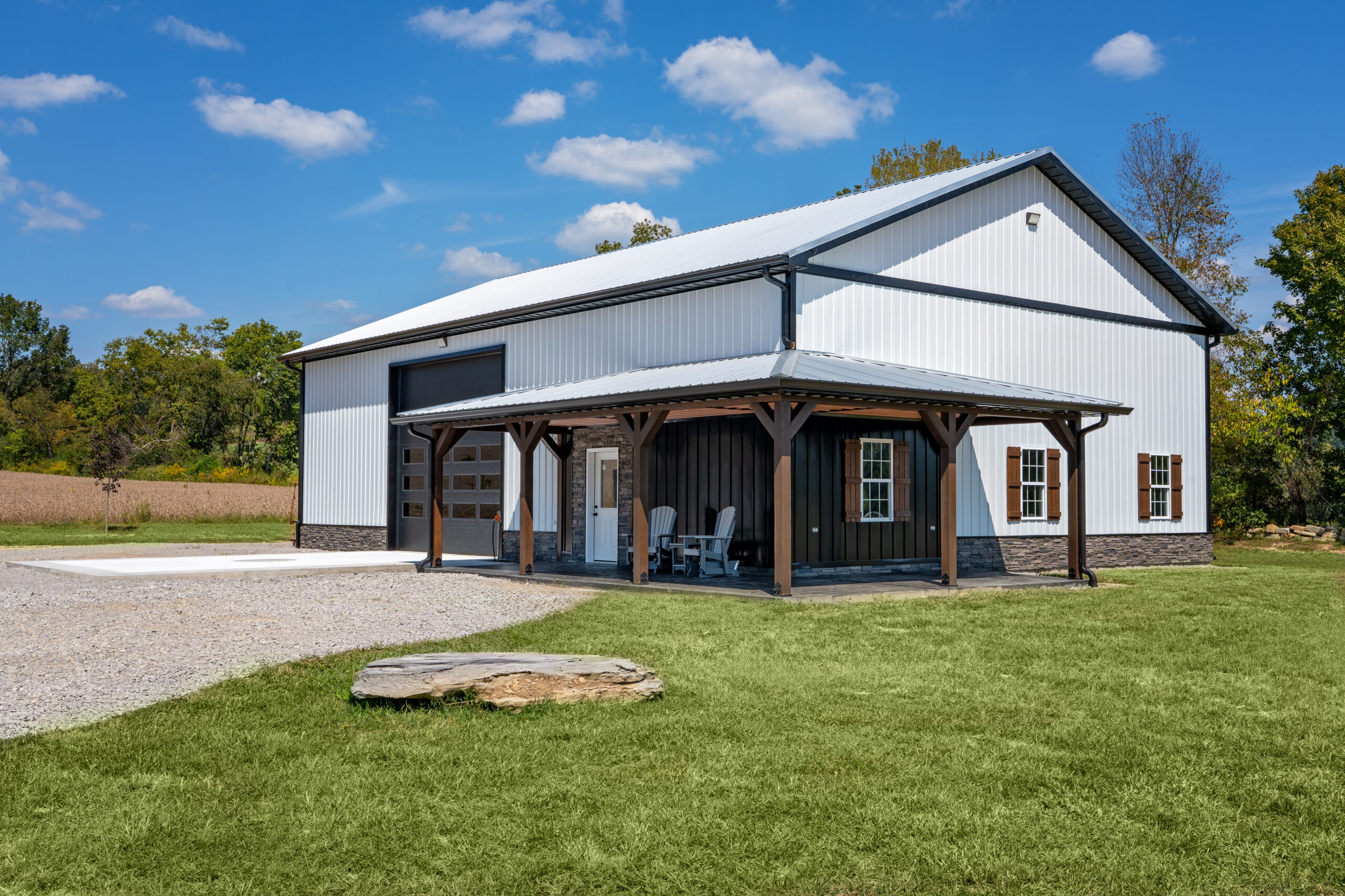 Finished workshop with covered porch