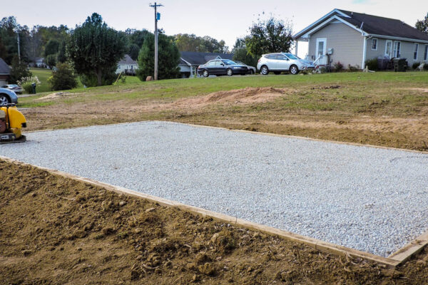 A shed delivery ready for site prep in Kentucky