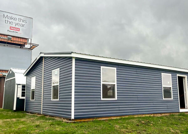 closeup of doublewide tiny house for sale