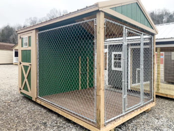 A green and brown outdoor dog kennel for sale in Kentucky