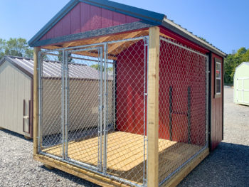 A red prefab dog kennel for sale in Tennessee