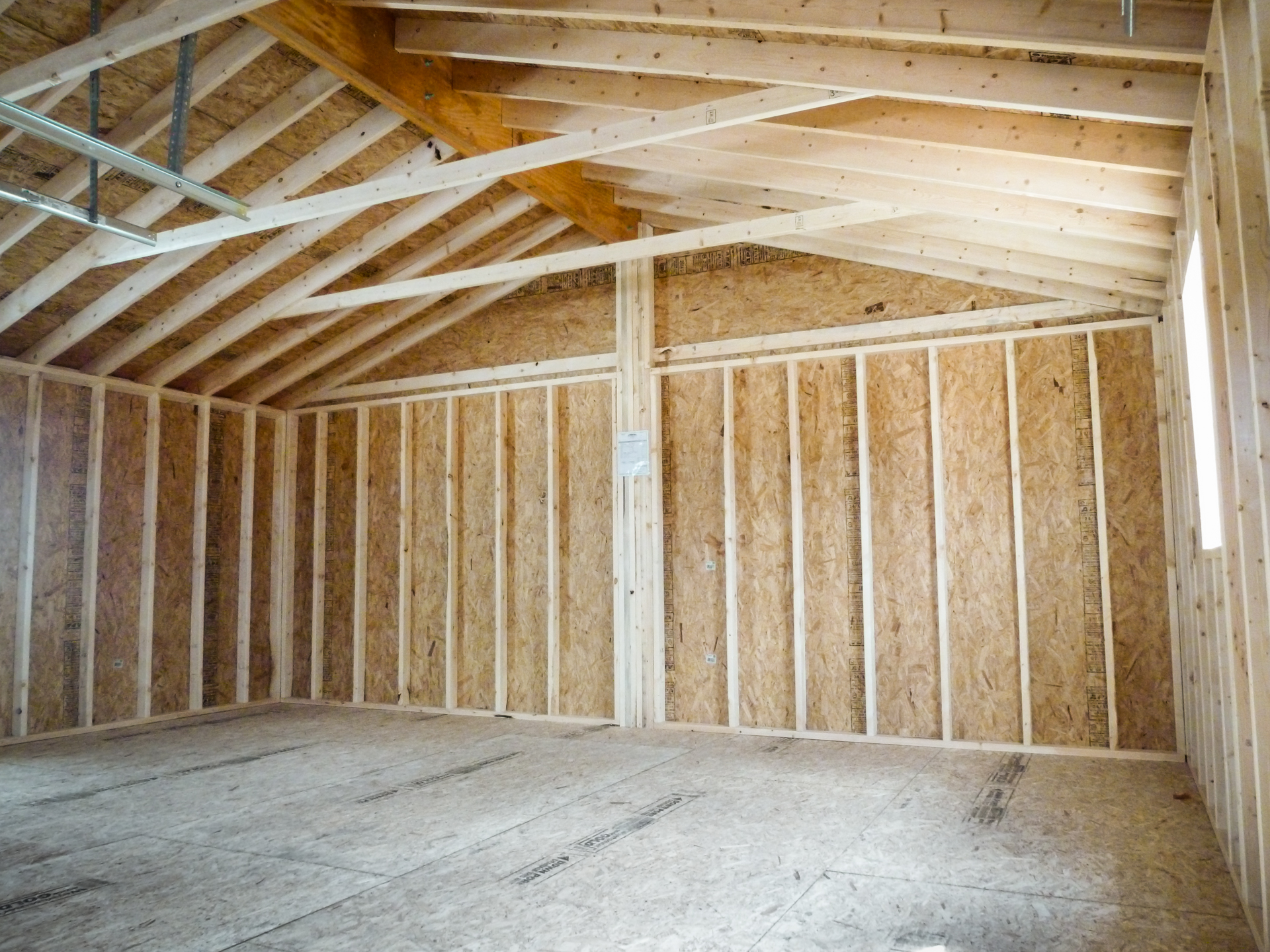 Interior of a prefab two-car garage in Kentucky