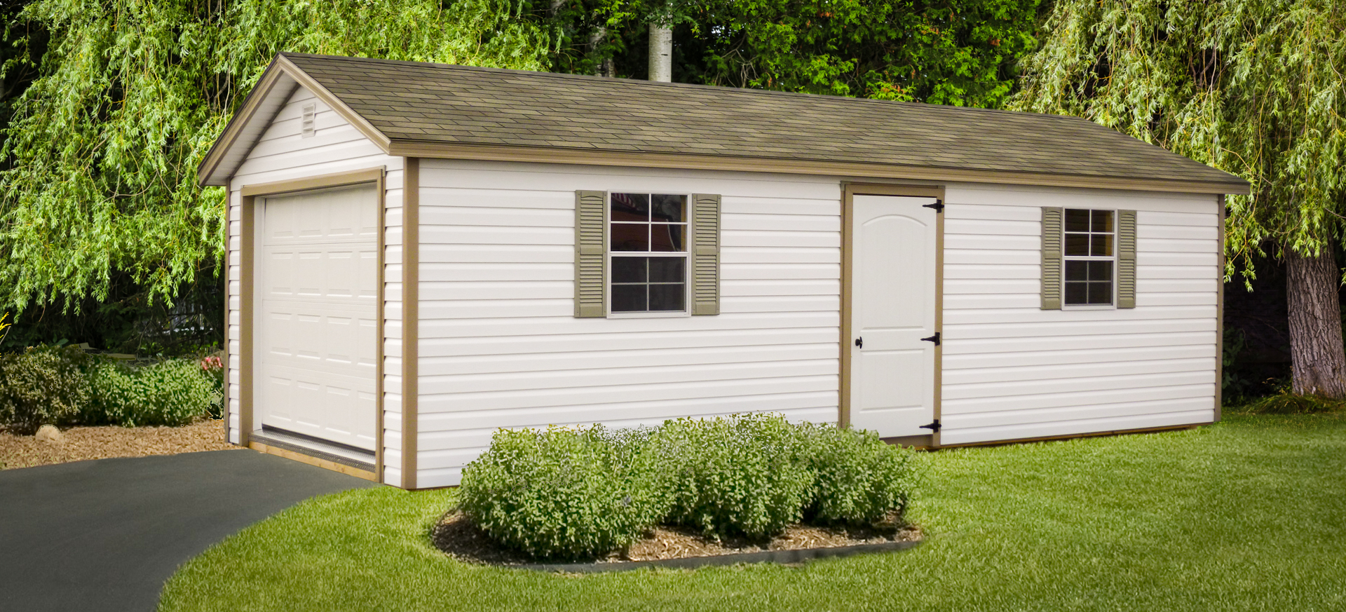 A portable garage in Kentucky with windows