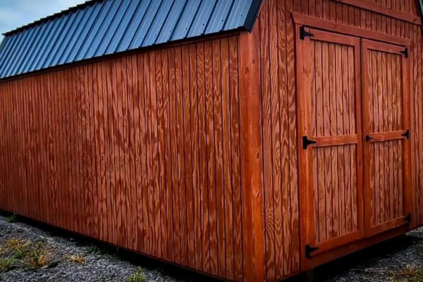 red shed stained wood siding