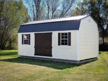 A white shed with windows in Tennessee.