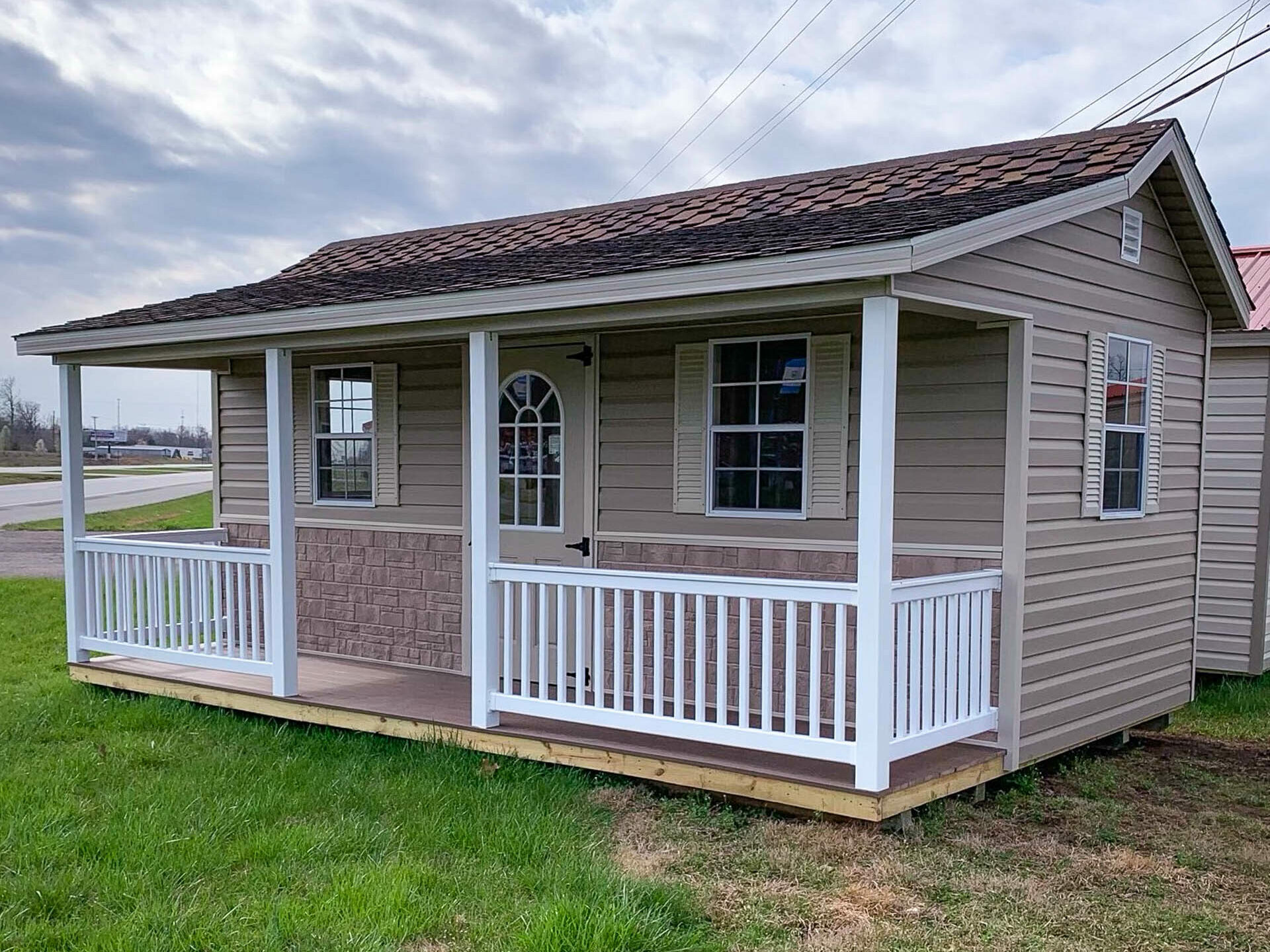 Backyard office shed with porch