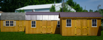 Wooden sheds in Kentucky with double doors and windows