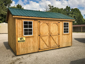 A discounted shed in Tennessee with wooden siding