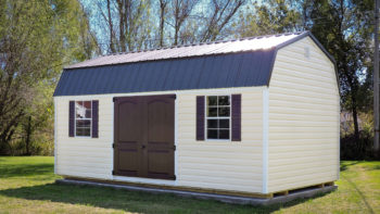 yellow high barn shed with vinyl siding option