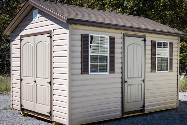 exterior of a-frame vinyl shed for sale in KY and TN