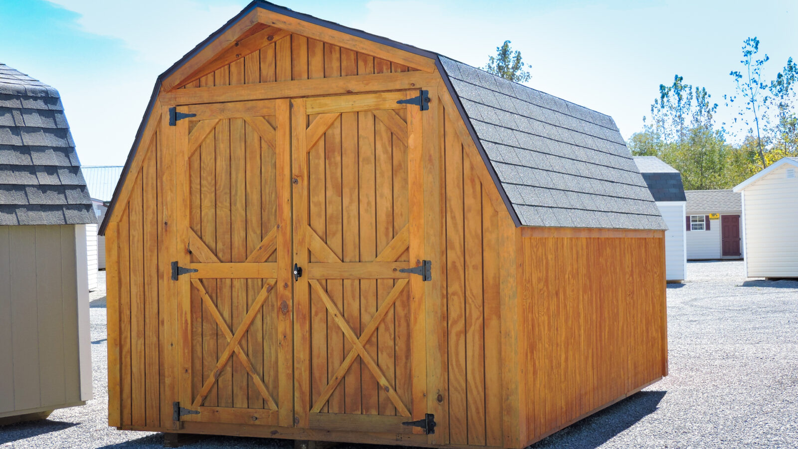 exterior of low barn stained shed for sale in KY and TN