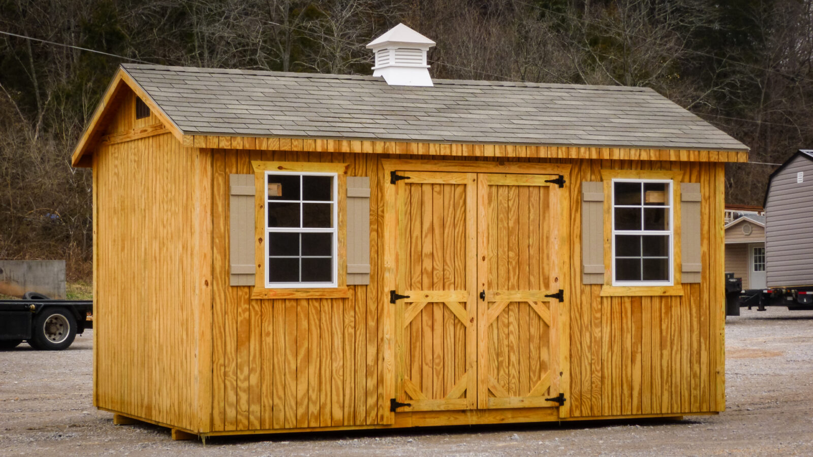 exterior of ranch stained shed for sale in KY and TN