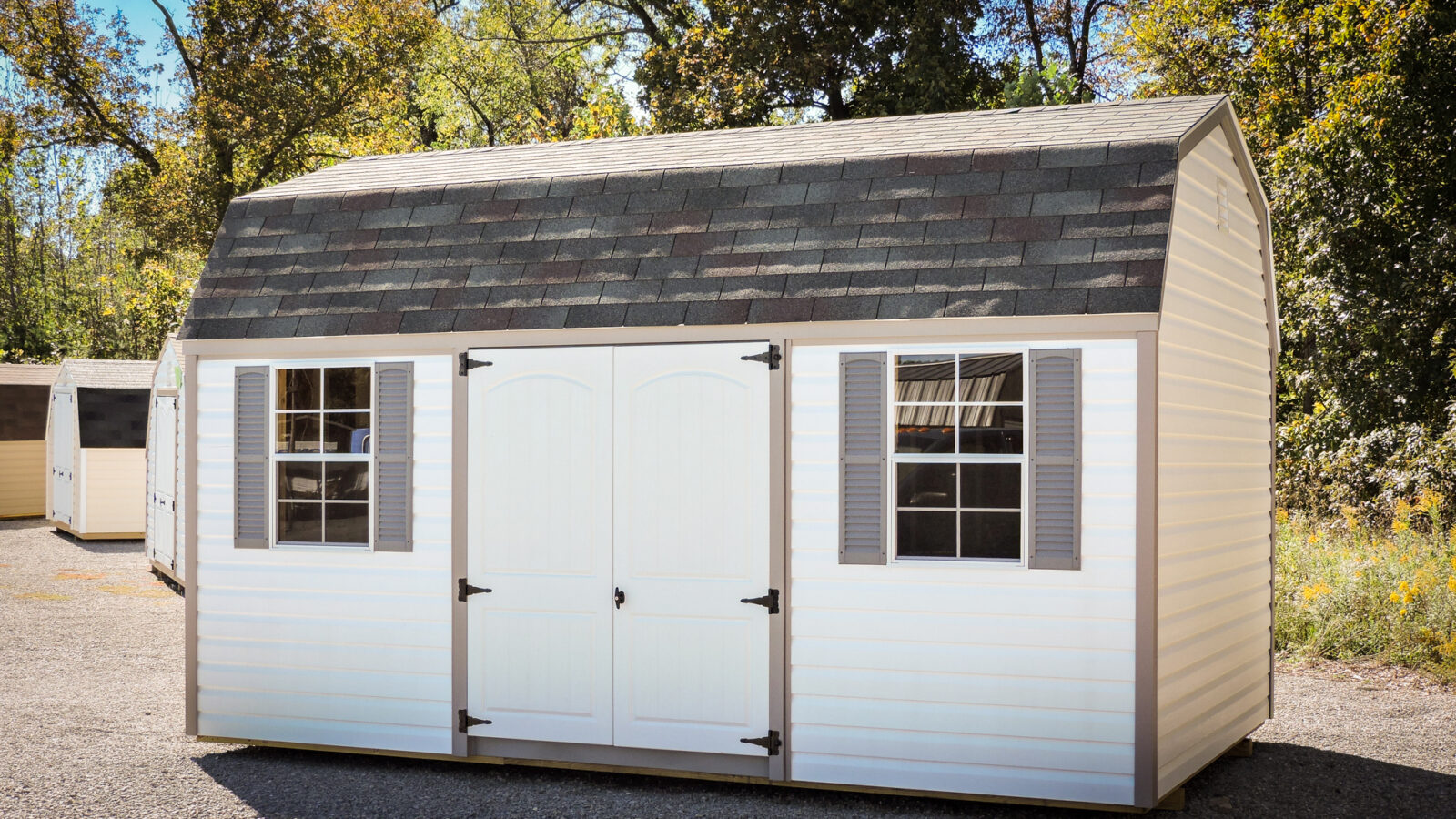 white barn style shed for sale