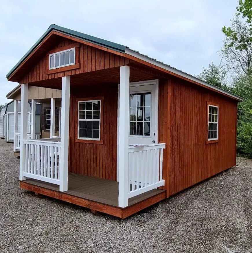 mahogany cabin with porch as example for 200 sq ft shed plans article