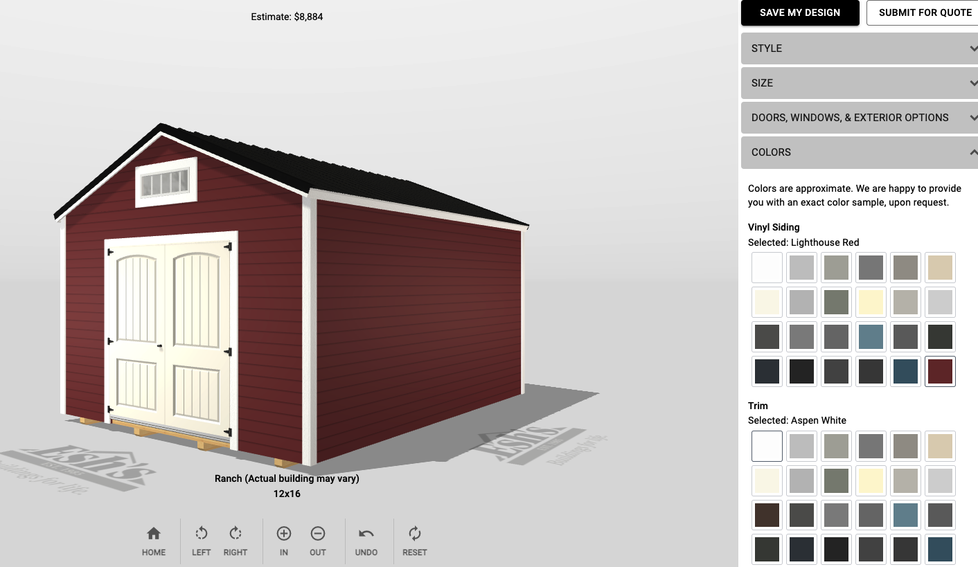 screenshot of 3d shed builder for sheds for sale in knoxville ky