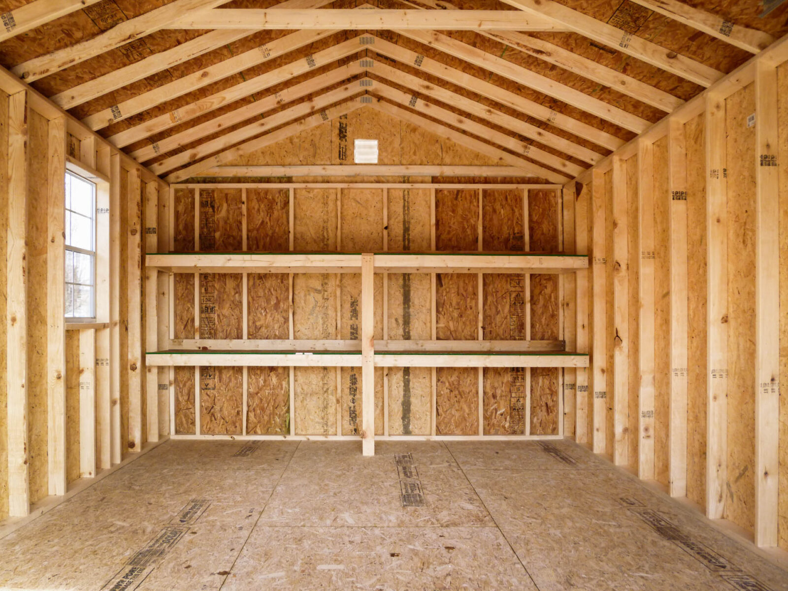Wood framing for a modular garage.