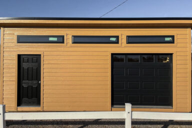 a skillion shed with garage door