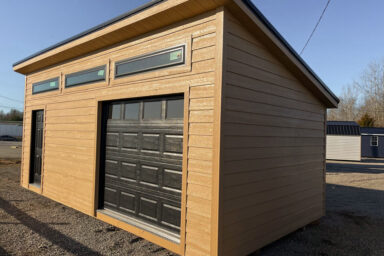 a skillion shed with garage door
