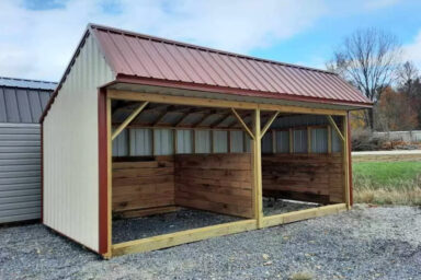 A prefab animal shelter for sale in Tennessee with metal siding