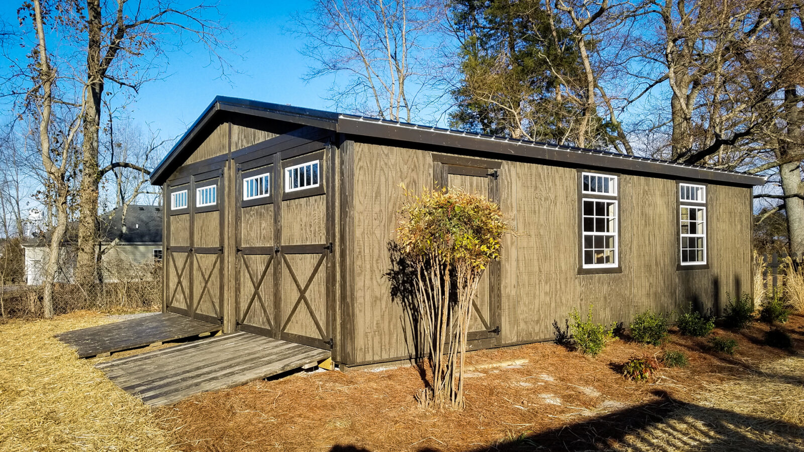 exterior of brown garage shed for sale near PA
