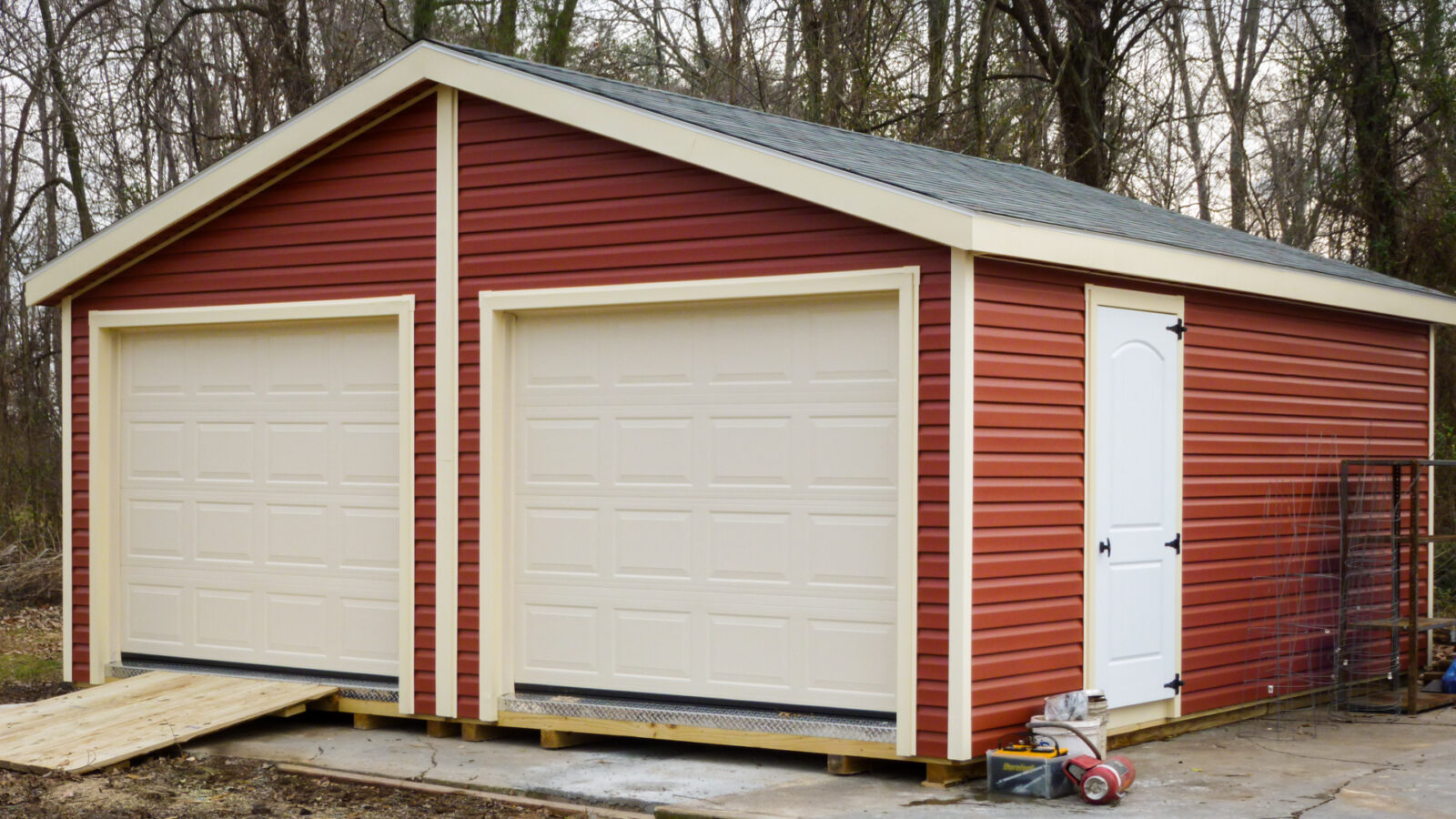 exterior of red car garage shed for sale at PA