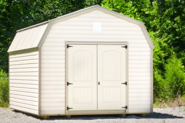 exterior of white barn shed for sale