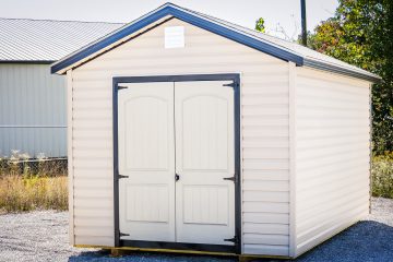 exterior of white ranch lawnmower shed for sale in KY