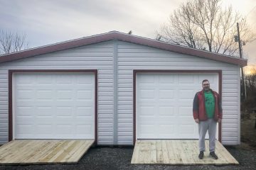 exterior of sunset and double wide prefab detached garage for sale