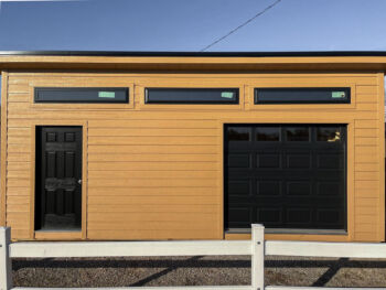 a skillion shed with garage door