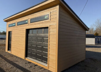 a custom built garage with a single slope